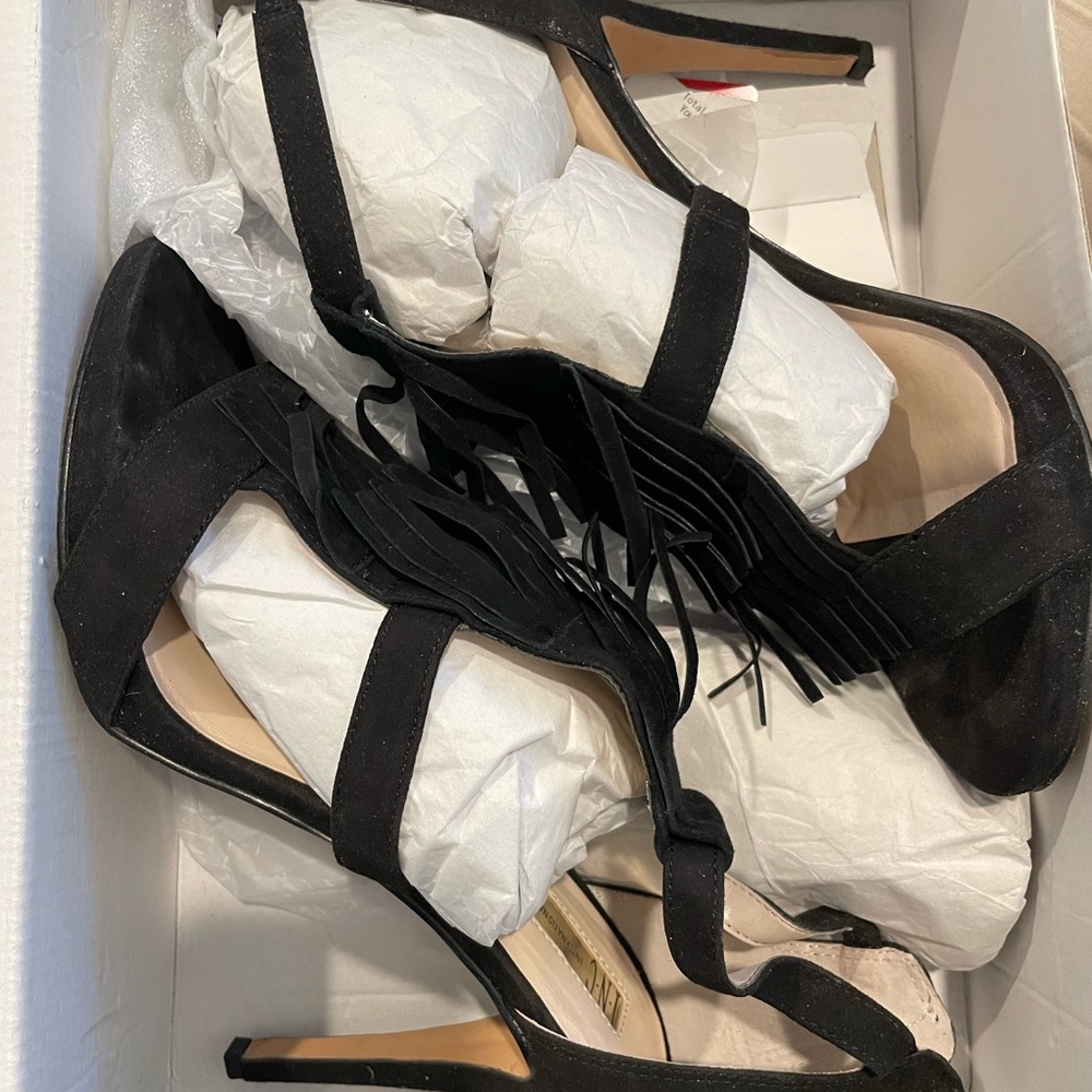 INC International Concepts Black Fringe Heels